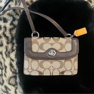 Authentic Coach Brown Monogram Mini Wallet Crossbody